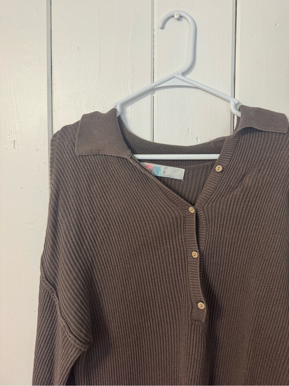 Free People Chocolate Brown Ribbed V-Neck Sweater Tunic - Picture 3 of 5